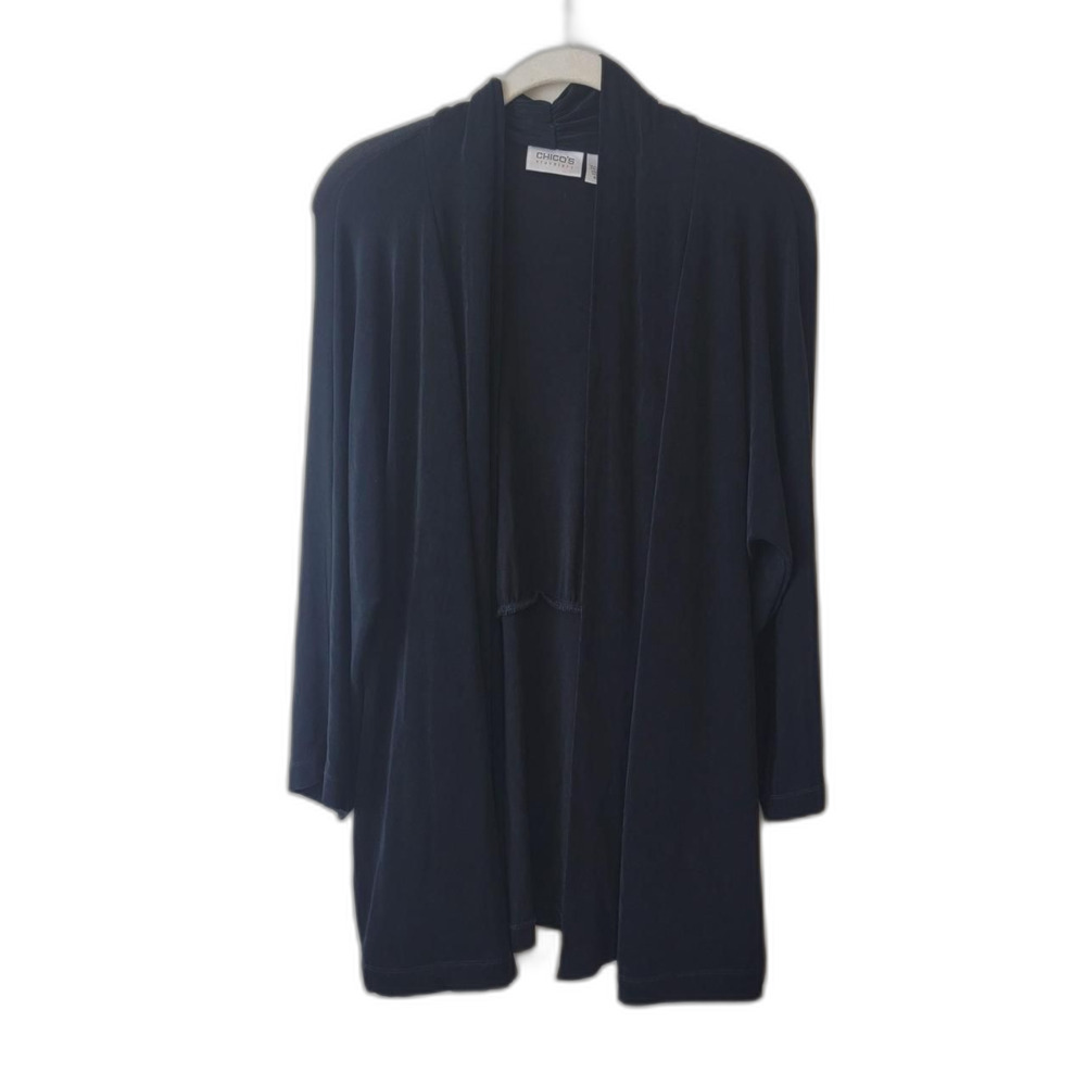 Chico's Long Duster Cardigan Navy Black Long Sleeve Size S